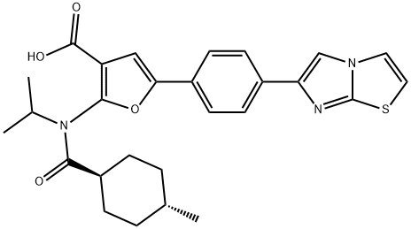 3-Furancarboxylic  acid,  5-(4-imidazo[2,1-b]thiazol-6-ylphenyl)-2-[[(trans-4-methylcyclohexyl)carbonyl](1-methylethyl)amino]- Structure