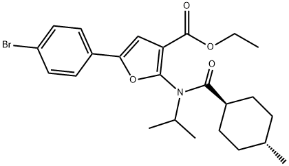 3-Furancarboxylic  acid,  5-(4-bromophenyl)-2-[[(trans-4-methylcyclohexyl)carbonyl](1-methylethyl)amino]-,  ethyl  ester Structure