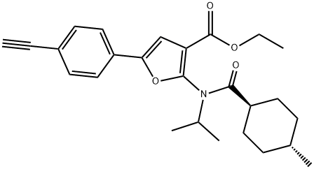 3-Furancarboxylic  acid,  5-(4-ethynylphenyl)-2-[[(trans-4-methylcyclohexyl)carbonyl](1-methylethyl)amino]-,  ethyl  ester Structure