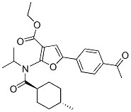 3-Furancarboxylic  acid,  5-(4-acetylphenyl)-2-[[(trans-4-methylcyclohexyl)carbonyl](1-methylethyl)amino]-,  ethyl  ester Structure