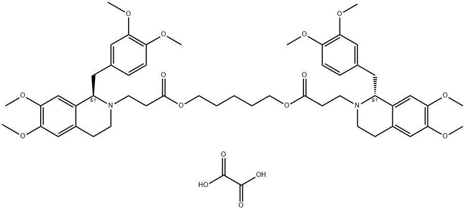 (1R,1'R)-2,2'-(3,11-Dioxo-4,10-dioxatridecamethylene)-bis-(1,2,3,4-tetrahydro-6,7-dimethoxy-1-veratrylisoquindline)-dioxalate 구조식 이미지