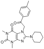 1H-Purine-2,6-dione, 3,7-dihydro-1,3-dimethyl-7-(2-(4-methylphenyl)-2- oxoethyl)-8-(1-piperidinyl)- Structure