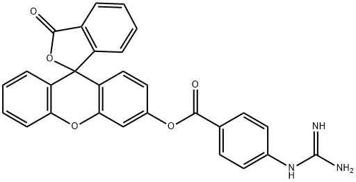 3'-(4-guanidinobenzoyloxy)spiro(isobenzofuran-1-(3H),9'-(9H)xanthen)-3-one 구조식 이미지