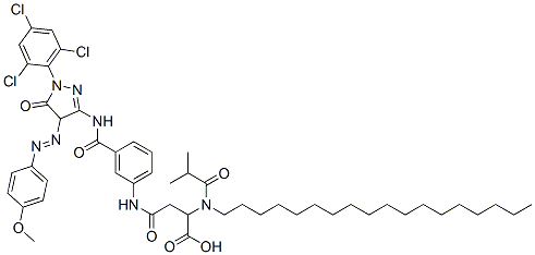 N-[3-[[[4,5-dihydro-4-[(4-methoxyphenyl)azo]-5-oxo-1-(2,4,6-trichlorophenyl)-1H-pyrazol-3-yl]amino]carbonyl]phenyl]-N2-(2-methylpropionyl)-N2-octadecyl-DL-asparagine  구조식 이미지