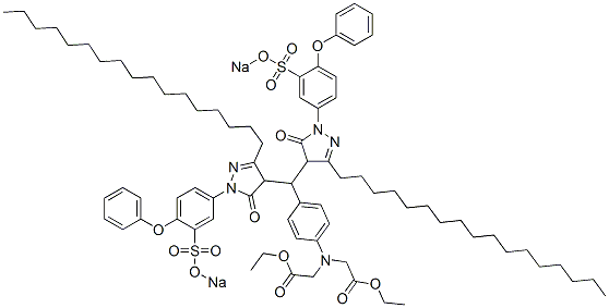 N-[4-[bis[3-heptadecyl-4,5-dihydro-5-oxo-1-(4-phenoxy-3-sulphonatophenyl)-1H-pyrazol-4-yl]methyl]phenyl]-N-(2-ethoxy-2-oxoethyl)aminoacetate disodium 1-ethyl Structure