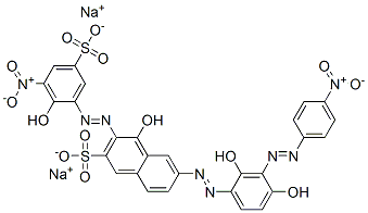 disodium 6-[[2,4-dihydroxy-3-[(4-nitrophenyl)azo]phenyl]azo]-4-hydroxy-3-[(2-hydroxy-3-nitro-5-sulphonatophenyl)azo]naphthalene-2-sulphonate Structure