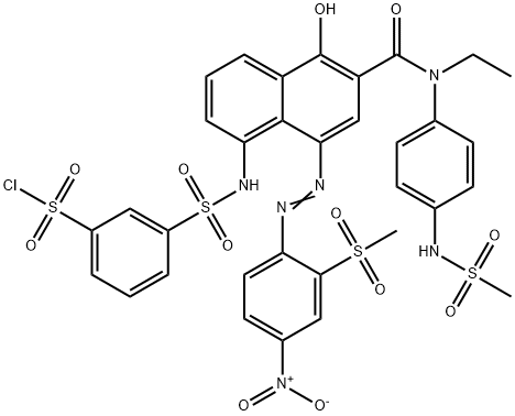 m-[6-[N-Ethyl-N-(p-methylsulfonylaminophenyl)carbamoyl]-5-hydroxy-8-(2-methylsulfonyl-4-nitrophenylazo)-1-naphtylaminosulfonyl]benzenesulfonyl chloride Structure