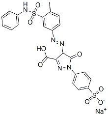 sodium hydrogen 4,5-dihydro-4-[[4-methyl-3-[(phenylamino)sulphonyl]phenyl]azo]-5-oxo-1-(4-sulphonatophenyl)-1H-pyrazole-3-carboxylate 구조식 이미지