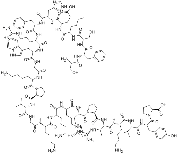 H-SER-PHE-SER-NLE-GLU-HIS-PHE-ARG-TRP-GLY-LYS-PRO-VAL-GLY-LYS-LYS-ARG-ARG-PRO-VAL-LYS-VAL-TYR-PRO-OH Structure