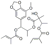 (+)-2-Methyl-2-butenoic acid 2-hydroxy-3-[2-(7-methoxy-1,3-benzodioxol-5-yl)-1-methyl-2-[(2-methyl-1-oxo-2-butenyl)oxy]ethoxy]-1,2-dimethyl-3-oxopropyl ester 구조식 이미지