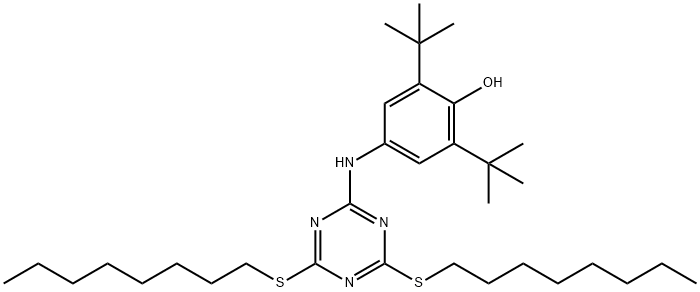 다이-t-부틸하이드록시페닐아미노비스옥틸티오트라이아진 구조식 이미지