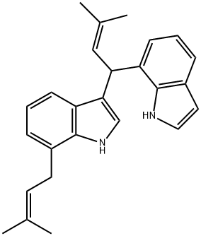 3-[1-(1H-Indol-7-yl)-3-methyl-2-butenyl]-7-(3-methyl-2-butenyl)-1H-indole 구조식 이미지