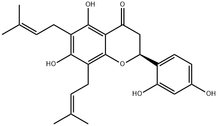 4H-1-Benzopyran-4-one, 2-(2,4-dihydroxyphenyl)-2,3-dihydro-5,7-dihydro xy-6,8-bis(3-methyl-2-butenyl)-, (S)- Structure