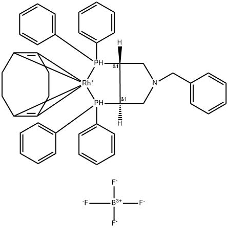 (+)-(3R,4R)-BIS(디페닐포스피노)-1-벤질피롤리딘(1,5-시클로옥타디엔)로듐(I)테트라플루오로보레이트 구조식 이미지