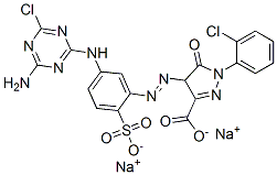 4-[[5-[(4-amino-6-chloro-1,3,5-triazin-2-yl)amino]-2-sulphophenyl]azo]-1-(2-chlorophenyl)-4,5-dihydro-5-oxo-1H-pyrazole-3-carboxylic acid, sodium salt Structure