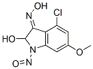 4-chloro-6-methoxy-2-hydroxy-N(1)-nitrosoindolin-3-one oxime Structure