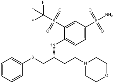 4-[[(1R)-3-(4-Morpholinyl)-1-[(phenylthio)methyl]propyl]amino]-3-trifluoromethylsulfonyl-benzenesulfonamide 구조식 이미지