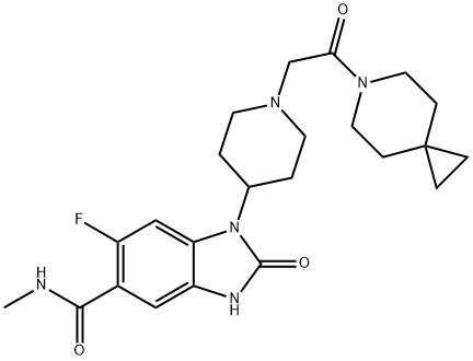 1H-Benzimidazole-5-carboxamide, 1-[1-[2-(6-azaspiro[2.5]oct-6-yl)-2-oxoethyl]-4-piperidinyl]-6-fluoro-2,3-dihydro-N-methyl-2-oxo- Structure