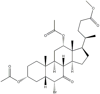 (3alpha,5beta,6alpha,12alpha)-3,12-Bis(acetyloxy)-6-bromo-7-oxocholan-24-oic acid methyl ester 구조식 이미지
