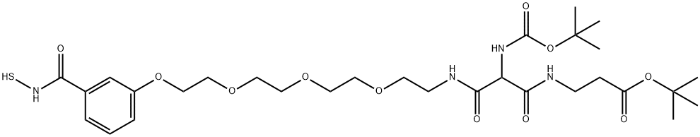 tert-Butyl 14-(N-Boc-amino)-1-[3-(mercaptocarbamoyl)phenoxy]-13,15-dioxo-3,6,9-trioxa- 12,16-diazanonadecan-19-oate 구조식 이미지