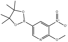 2-Methoxy-3-nitro-5-(4,4,5,5-tetramethyl-[1,3,2]디옥사보롤란-2-일)-피리딘 구조식 이미지