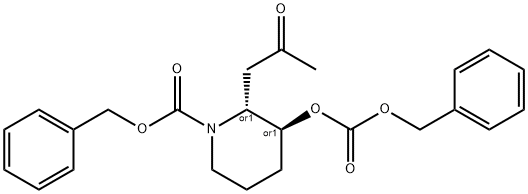 trans-N,O-Bis(benzyloxycarbonyl) 3-Hydroxy-2-(2-oxopropyl)piperidine Structure