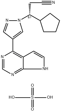 (betaR)-beta-Cyclopentyl-4-(7H-pyrrolo[2,3-d]pyrimidin-4-yl)-1H-pyrazole-1-propanenitrile sulfate 구조식 이미지