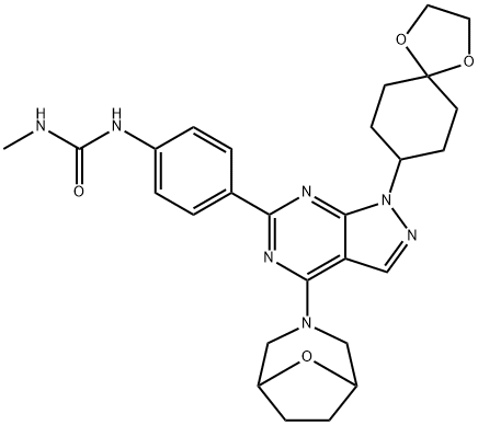 N-[4-[1-(1,4-Dioxaspiro[4.5]dec-8-yl)-4-(8-oxa-3-azabicyclo[3.2.1]oct-3-yl)-1H-pyrazolo[3,4-d]pyrimidin-6-yl]phenyl]-N'-methylurea Structure