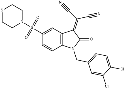 2-[1-(3,4-Dichlorobenzyl)-2-oxo-5-(thiomorpholinosulfonyl)indolin-3-ylidene]malononitrile Structure