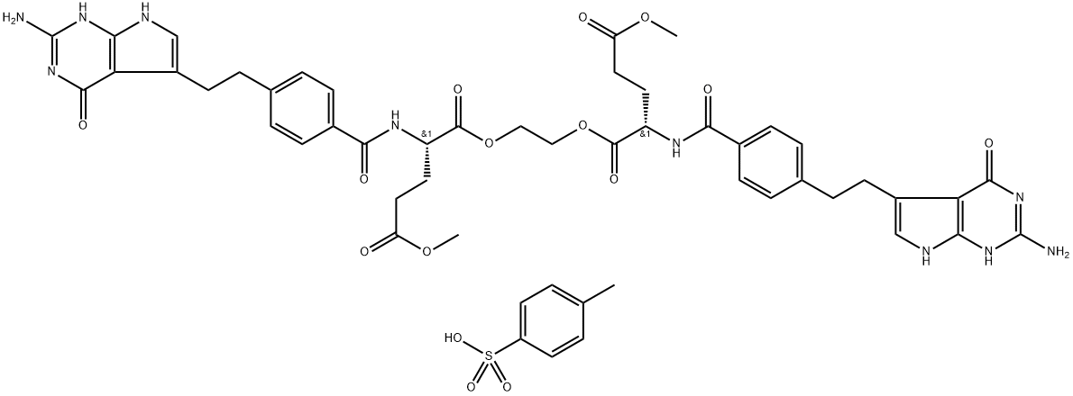 N-[4-[2-(2-Amino-4,7-dihydro-4-oxo-3H-pyrrolo[2,3-d]pyrimidin-5-yl)ethyl]benzoyl]-L-glutamic acid 1,1'-(1,2-ethanediyl) 5,5'-dimethyl ester 4-methylbenzenesulfonate Structure