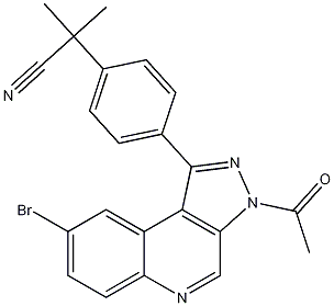 4-(3-Acetyl-8-bromo-3H-pyrazolo[3,4-c]quinolin-1-yl)-alpha,alpha-dimethylbenzeneacetonitrile 구조식 이미지