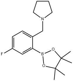 1-(4-Fluoro-2-(4,4,5,5-tetramethyl-1,3,2-dioxaborolan-2-yl)benzyl)pyrrolidine 구조식 이미지