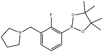 1-(2-Fluoro-3-(4,4,5,5-tetramethyl-1,3,2-dioxaborolan-2-yl)benzyl)pyrrolidine 구조식 이미지