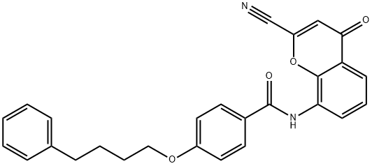N-(2-Cyano-4-oxo-4H-1-benzopyran-8-yl)-4-(4-phenylbutoxy)benzamide 구조식 이미지