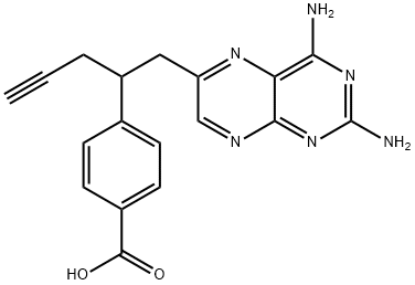 Benzoic acid, 4-[1-[(2,4-diamino-6-pteridinyl)methyl]-3-butyn-1-yl]- Structure
