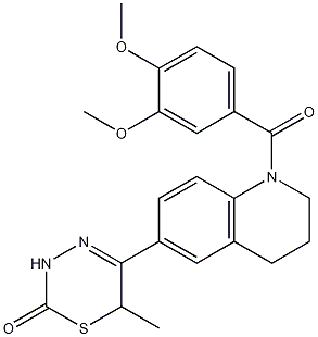 Quinoline, 6-(3,6-dihydro-6-methyl-2-oxo-2H-1,3,4-thiadiazin-5-yl)-1-(3,4-dimethoxybenzoyl)-1,2,3,4-tetrahydro-, ( )- Structure