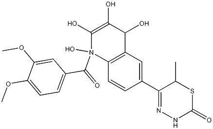 Quinoline, 6-(3,6-dihydro-6-methyl-2-oxo-2H-1,3,4-thiadiazin-5-yl)-1-(3,4-dimethoxybenzoyl)-1,2,3,4-tetrahydroxy-, (-)- Structure