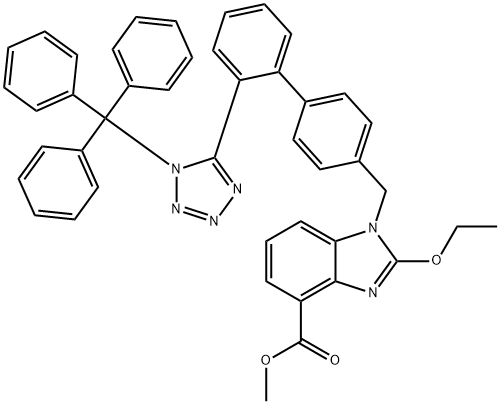 2-Ethoxy-1-[[2'-[1-(trityl)-1H-tetrazol-5-yl][1,1'-biphenyl]-4-yl]methyl]-1H-benzimidazole-4-carboxylic Acid Methyl Ester (Candesartan Impurity) Structure