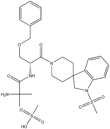 Propanamide, 2-amino-N-(2-(1,2-dihydro-1-(methylsulfonyl)spiro(3H-indole-3,4'-piperidin)-1'-yl)-2-oxo-1-((phenylmethoxy)methyl)ethyl)-2-methyl-, (R)-, monomethanesulfonate 구조식 이미지