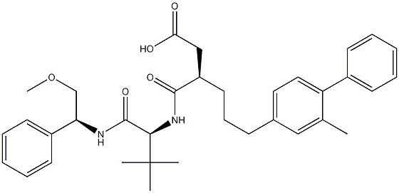 (R)-3-((S)-1-((S)-2-methoxy-1-phenylethylamino)-3,3-dimethyl-1-oxobutan-2-ylcarbamoyl)-6-(2-methylbiphenyl-4-yl)hexanoic acid 구조식 이미지