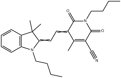 1-Butyl-5-[2-(1-butyl-3,3-dimethyl-1,3-dihydroindol-2-ylidene)ethylidene]-4-methyl-2,6-dioxo-1,2,5,6-tetrahydropyridine-3-carbonitrile 구조식 이미지