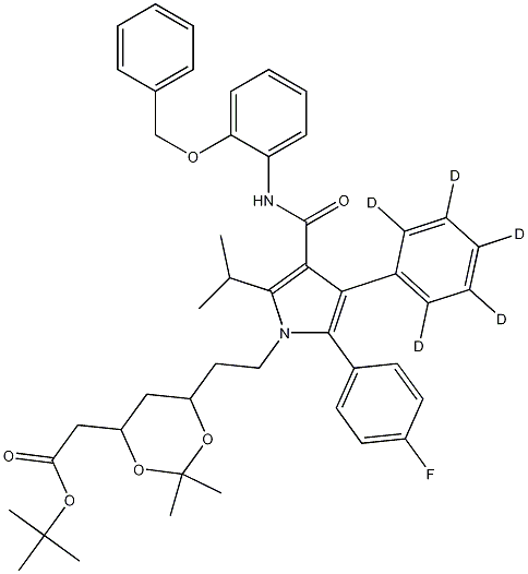 (6-{2-[3-(2-Benzyloxy-phenylcarbamoyl)-5-(4-fluoro-phenyl)-2-isopropyl-4-phenyl-d5-pyrrol-1-yl]-ethyl}-2,2-dimethyl-[1,3]-dioxane-4-yl)-acetic Acid, tert-Butyl Ester Structure