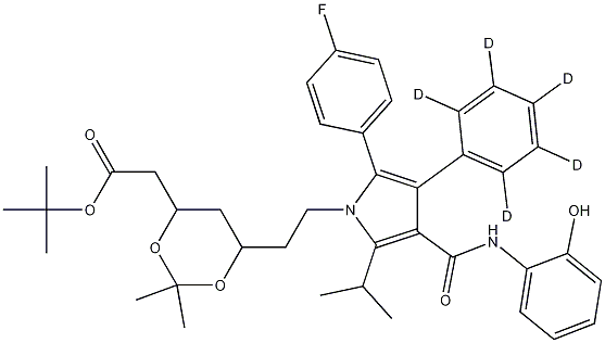 (6-2-[2-(4-Fluoro-phenyl)-4-(2-hydroxy-phenylcarbamoyl)-5-isopropyl-3-phenyl-D5-pyrrol-1-yl]-ethyl-2,2-dimethyl-[1,3]-dioxane-4-yl)-acetic Acid, tert-Butyl Ester 구조식 이미지