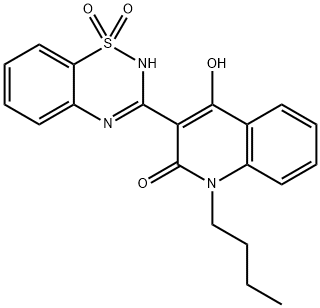 1-Butyl-3-(1,1-dioxido-2H-1,2,4-benzothiadiazin-3-yl)-4-hydroxy-2(1H)-quinolinone 구조식 이미지