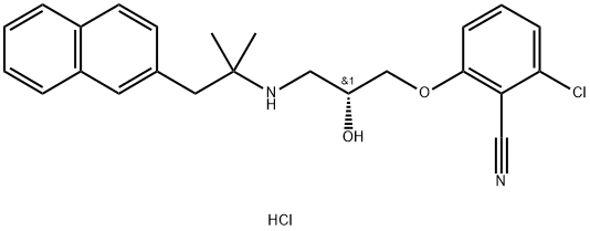 2-Chloro-6-[(2R)-3-[[1,1-dimethyl-2-(2-naphthalenyl)ethyl]amino]-2-hydroxypropoxy]benzonitrile hydrochloride 구조식 이미지