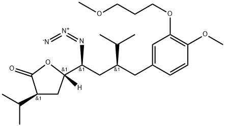 5(S)-[1(S)-Azido-3(S)-[4-methoxy-3-(3-methoxypropoxy)benzyl]-4-methylpentyl]-3(S)-isopropyldihydrofuran-2-one Structure