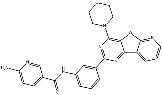 6-Amino-N-[3-[4-(4-morpholinyl)pyrido[3',2':4,5]furo[3,2-d]pyrimidin-2-yl]phenyl]-3-pyridinecarboxamide 구조식 이미지