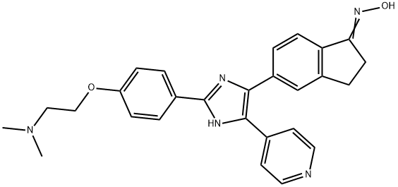 5-[2-[4-[2-(Dimethylamino)ethoxy]phenyl]-5-(4-pyridinyl)-1H-imidazol-4-yl]-2,3-dihydro-1H-inden-1-one oxime 구조식 이미지