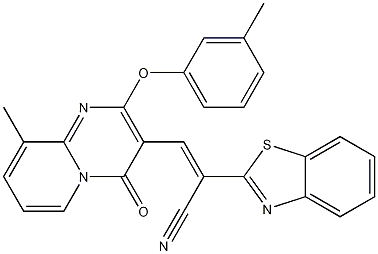 alpha-[[9-Methyl-2-(3-methylphenoxy)-4-oxo-4H-pyrido[1,2-a]pyrimidin-3-yl]methylene]-2-benzothiazoleacetonitrile 구조식 이미지