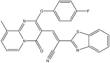 alpha-[[2-(4-Fluorophenoxy)-9-methyl-4-oxo-4H-pyrido[1,2-a]pyrimidin-3-yl]methylene]-2-benzothiazoleacetonitrile 구조식 이미지